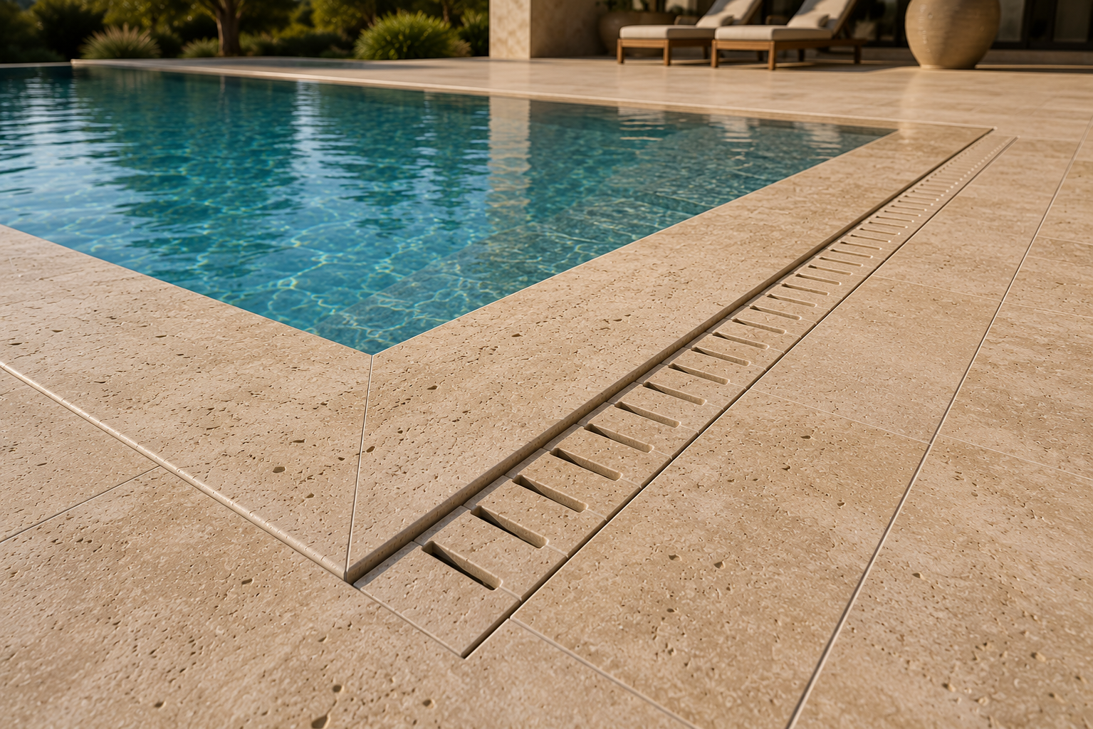 Caniveau piscine travertin