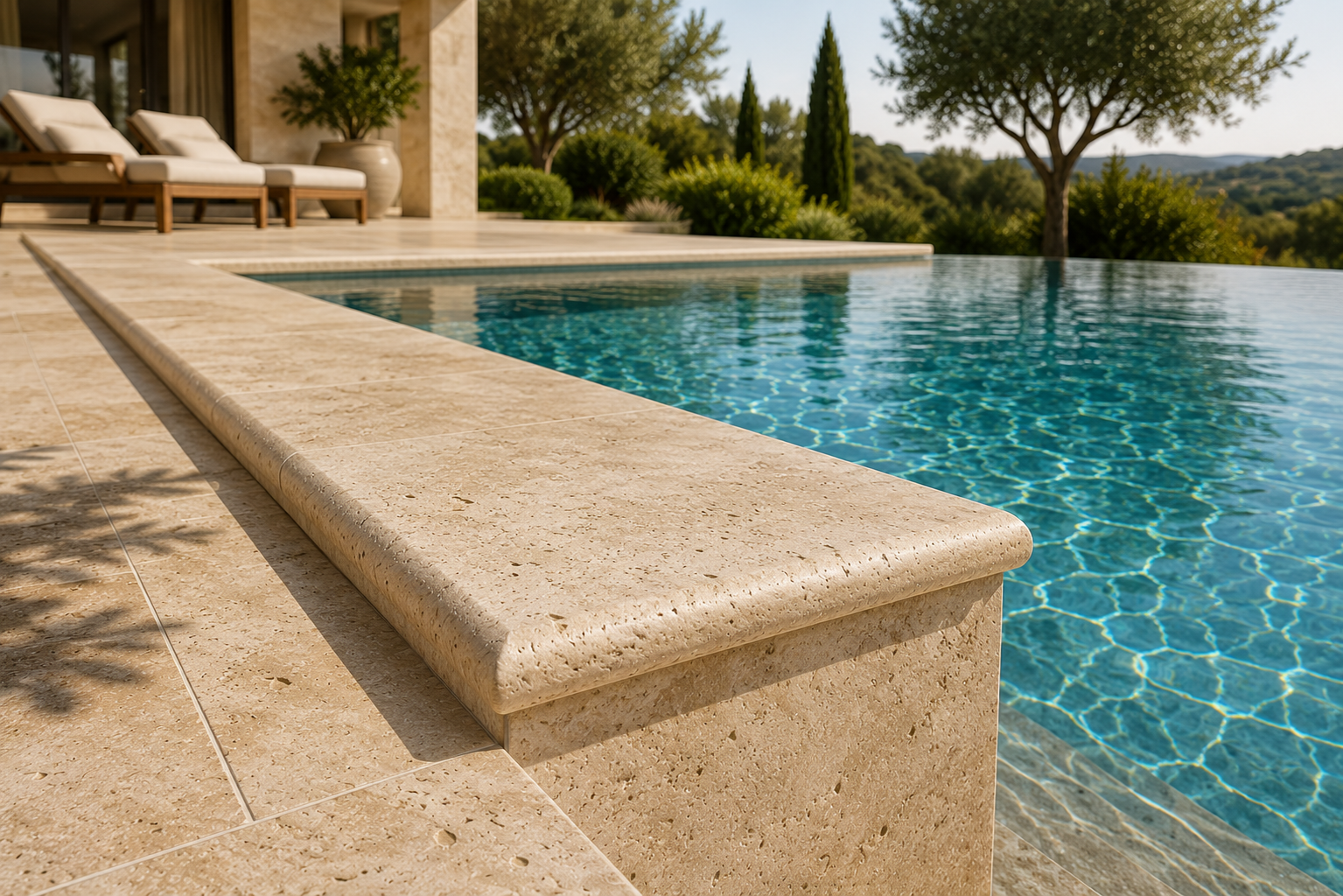 Margelle piscine travertin